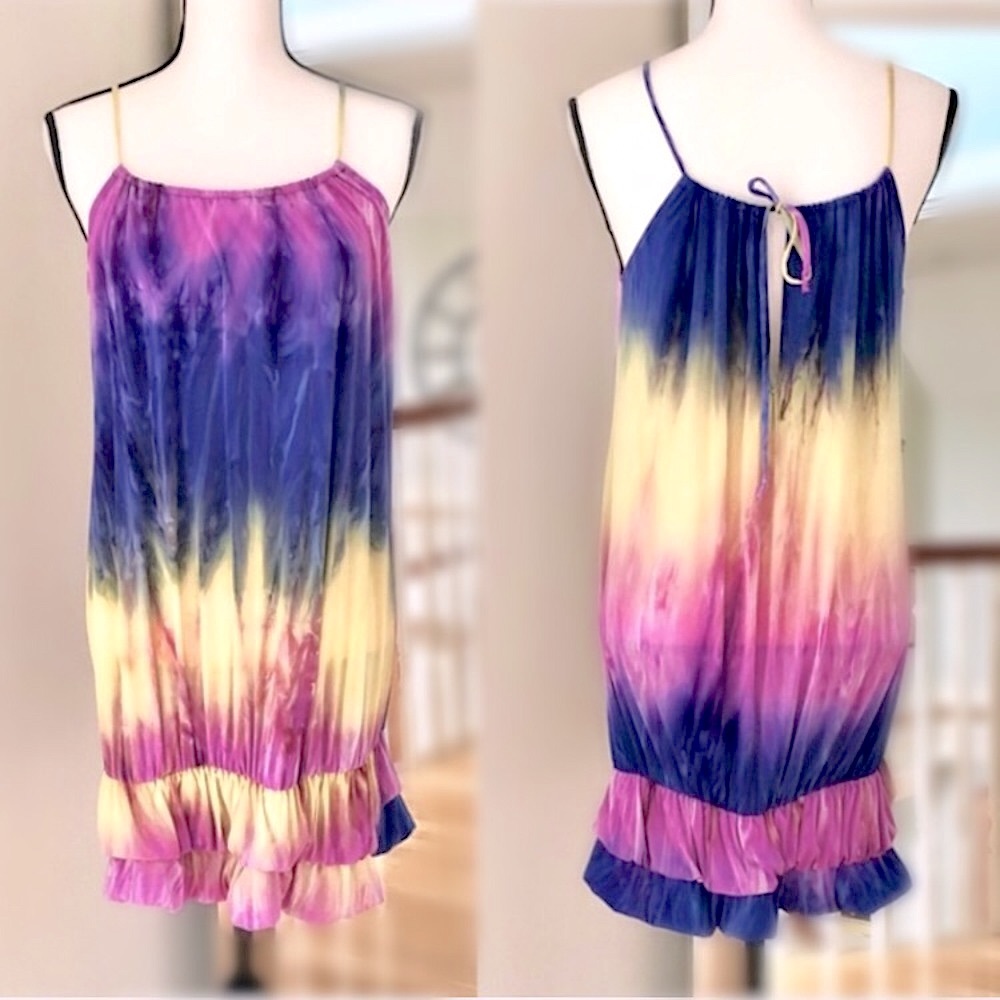 ❌SOLD❌ ★LIKE NEW★ Tie Dyed Mini Dress, PINK YELLOW PURPLE - Picture 9 of 14